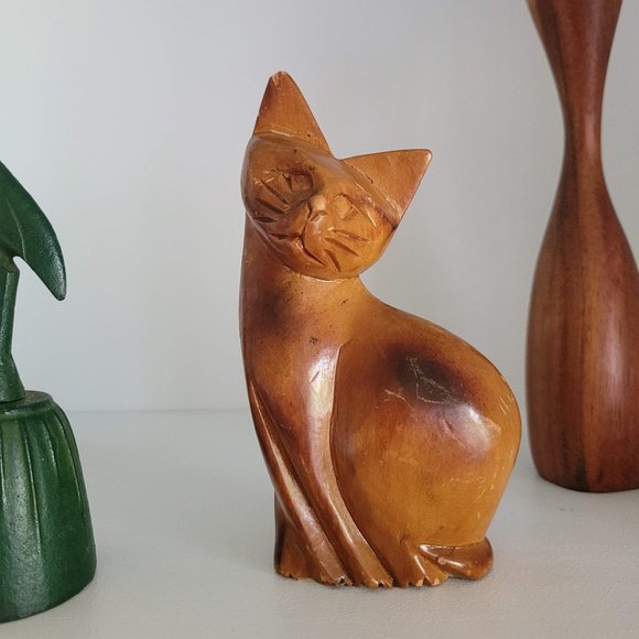 Vintage Art Vintage Folk Carved Wooden Cat Figurine Poshmark